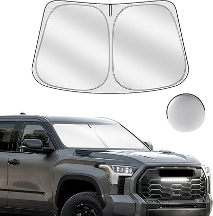 Windshield Sun Shade for Toyo-ta Tundra (Limited, SR5, Platinum, TRD Pro) 2022-2025 2026 Foldable Sunshade Custom Fit Front Window Car Interior Accessories Protector Blocks UV Rays