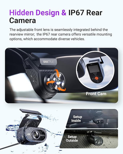 Vantrue S1 Pro Max 4K+4K Dash Cam Front and Rear, Dual 2160P Dash Camera with STARVIS 2 HDR PlatePix™ Night Vision, 5GHz WiFi, GPS Speed, 24/7 Parking Mode, ADAS/BSD, Optional LTE, Supports 1TB Max