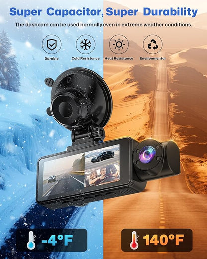 Dash Cam Front and Rear 2.5K/1440P, 3 Channel Dash Camera for Cars Dash Cam Front Rear and Inside with 32GB Card, 3.16" IPS Screen, G-Sensor, Loop Recording, Night Vision, Parking Mode