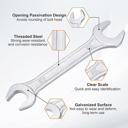 HARFINGTON 2pcs Double Open End Wrench 13mm x 15mm Metric 15 Degree Offset Angle Small Flat Head Wrench Galvanizing Open Ended Spanner for Automotive Repair Furniture Assembly