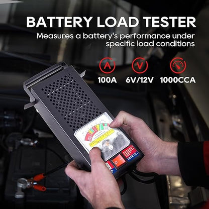 TOPDC Car Battery Tester, 6V/12V, Battery Load Tester 100-1000 CCA, Automotive Battery Tester 100 AMP, for Cars, RVs, Motorcycles, ATVs, Boats