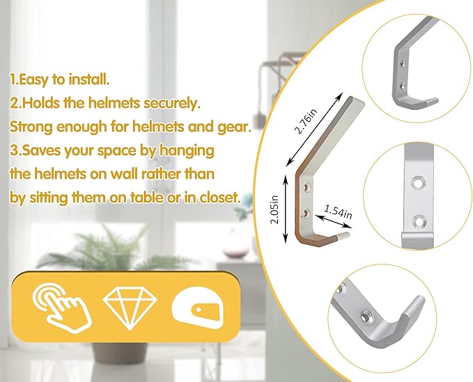 EBaokuup 6 Set Helmet Holder - Wall Mounted Motorbike Helmet Storage Rack with Mounting Screws (6 Hooks + 12 Screws)