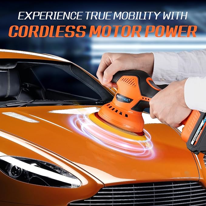 Cordless Car Buffer Polisher w/ 2x2000mAh 21V Batteries, 6 Inch Car buffer Waxer Kit, Car Polishing Machine w/ Extra 18 PCS Attachments & 6 Variable Speed, Car Buffer Polisher for Car Detailing