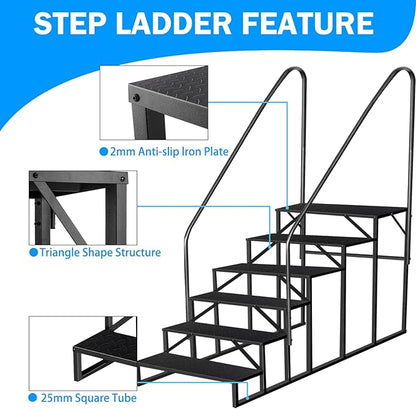 RV Stairs 6 Step Ladder, RV Steps Anti-Slip, Hot Tub Steps with Handrail, 660 lbs RV Ladder for 5th Wheel RV, Mobile Home Stairs(2handrails)