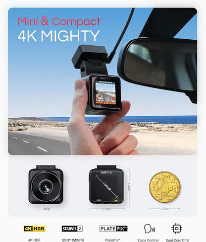 Vantrue E1 Pro 4K Mini Dash Cam Front, STARVIS 2 PlatePix HDR Night Vision Car Camera, Built-in 5G WiFi GPS, 1.54'' IPS Screen, LTE Support, Voice Control, 24/7 Buffered Parking Mode, Support 1TB Max