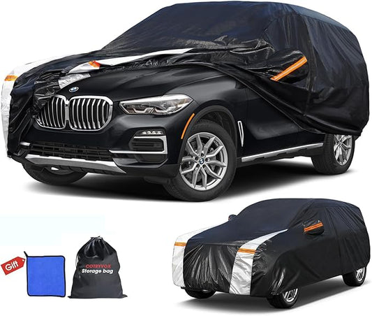 BMW X5 Car Cover 100% Waterproof All Weather, Gift with Towel, 10 Layers SUV Car Cover Custom Fit 2007-2025 BMW X5/X5M, Full Exterior Car Covers Rain Sun UV Protection with Door Zipper.