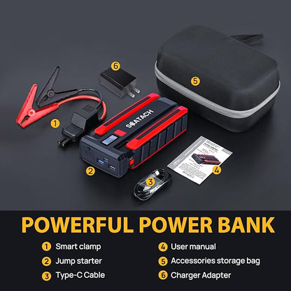 Scatach 002 3500A Car Battery Jump Starter,12V Jump Starter Battery Pack (up to 10.0L Gasoline and 8.0L Diesel Engine),12V Portable Jump Box with LED Display, 3 Modes Flashlight and Jumper Cable