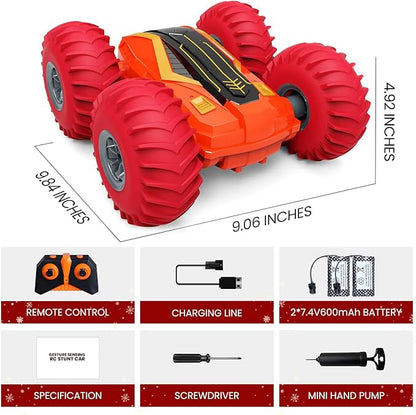 Tecnock Large Remote Control Car for Kids, 1:14 Bigger Size RC Stunt Car with Inflatable Tires, 2.4GHz RC Cars with 40-Min Playtime, Double Sided 360° Rotates and Flips, Toys Gift for Boys and Girls