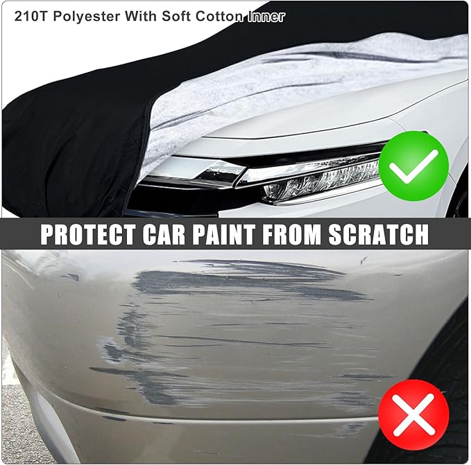Waterproof Car Cover Compatible with Toyota Prius 2004-2025, Black 210T Inside Cotton Cover with Door Zippers for Snow Rain Dust Outdoor Protection