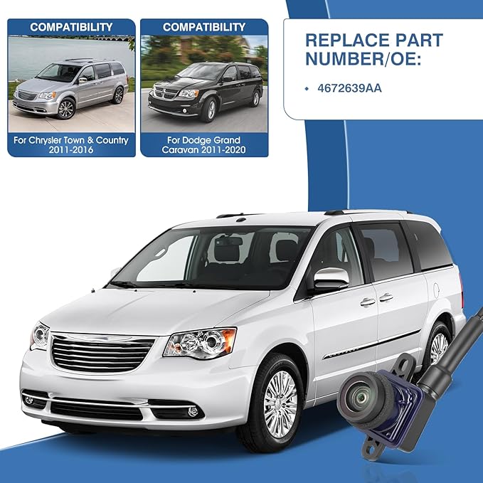 Rear View Backup Camera Fit for Chrysler Town & Country 2011-2016, fit for Dodge Grand Caravan 2011-2020, Reversing Parking Assist Camera OE Replacement 4672639AA,CH1960103