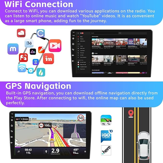 2+64G Android 13 Car Stereo for Hyundai Santa Fe IX45 2013-2018 with Apple Carplay Android Auto Mirror Link 9 inch Touch Screen FM RDS HiFi Bluetooth WiFi GPS+AHD Camera & MIC