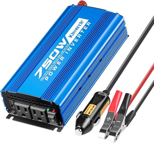 750 Watt Power Inverters DC 12V to 110V AC Converter with 2 AC Outlets and 2A USB Charging Port for Camping Car Power Inverter for Car Cigarette Lighter