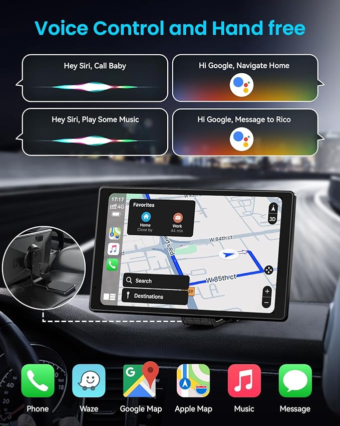 8” Wireless Apple CarPlay Screen for Car with Android Auto & 1080P Backup Camera, Rotatable Touchscreen Car Stereo, Vertical & Horizontal Mode, Bluetooth, GPS Navigation, Mirror Link