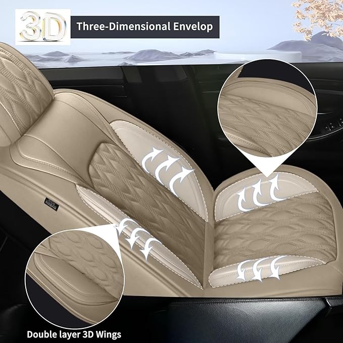 2 Front Car Seat Covers Fit for Toyota Camry 2012-2025: Faux Leather Automotive Seat Covers Waterproof Vehicle Seat Protector with Compatible Airbag (2 Seats, Beige)