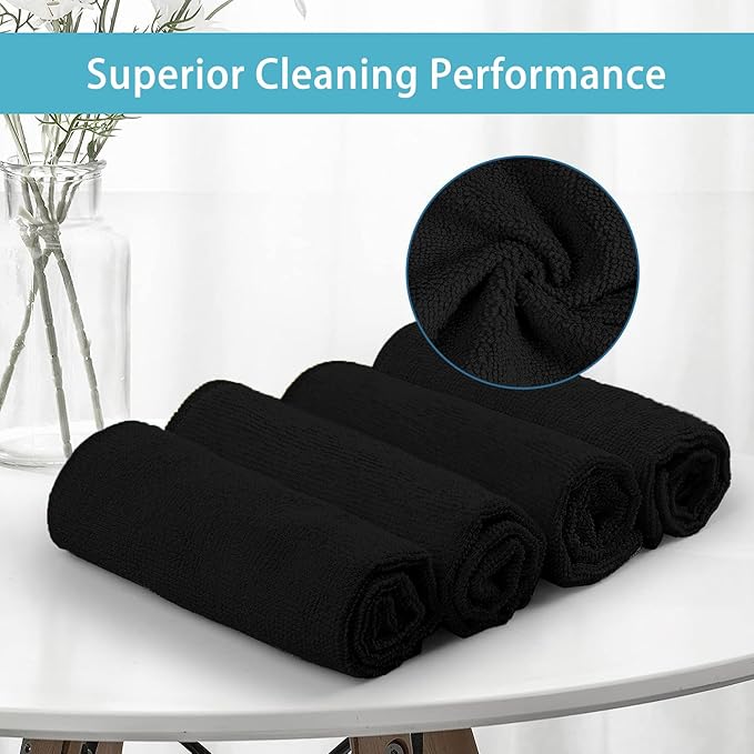HOMEXCEL Black Microfiber Cleaning Cloth, 8 Pack Cleaning Towels for Kitchen, Lint Free, Scratch-Free, Highly Absorbent, and Reusable Cleaning Rags for House, Window and Glass, Cars, 11.5 X11.5 inch
