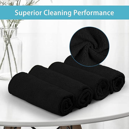 HOMEXCEL Black Microfiber Cleaning Cloth, 8 Pack Cleaning Towels for Kitchen, Lint Free, Scratch-Free, Highly Absorbent, and Reusable Cleaning Rags for House, Window and Glass, Cars, 11.5 X11.5 inch