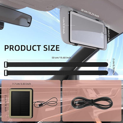 Solar Car Sun Visor Vanity Mirror, Sun Visor Makeup Mirror for Car,Dimmable with 3 Light Modes