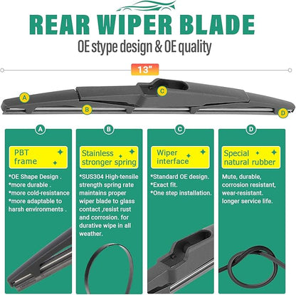 26" 18" 13" Windshield Wiper Blades Replacement for Kia Telluride 2020 2021 2022 2023 2024 2025 Premium All Weather Front Rear Wipers Set - OEM Quality (Pack of 3)