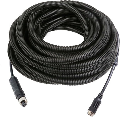 4 Pin Backup Camera Cable with Corrugated Tube Cover, 4 Pin Aviation Extension Cord, Weatherproof, Compatible with Rearview Camera Systems, Radar DVRs, CCTV Security Systems(33FT/10M)