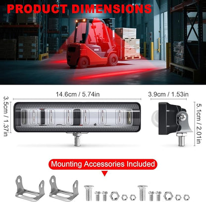 LED Forklift Safety Light Red for AGV Automated Guided Vehicle, Forklift Truck, Industrial Lift, Warehouse Safety, IP67 Waterproof, Aluminum Housing (2PCS)