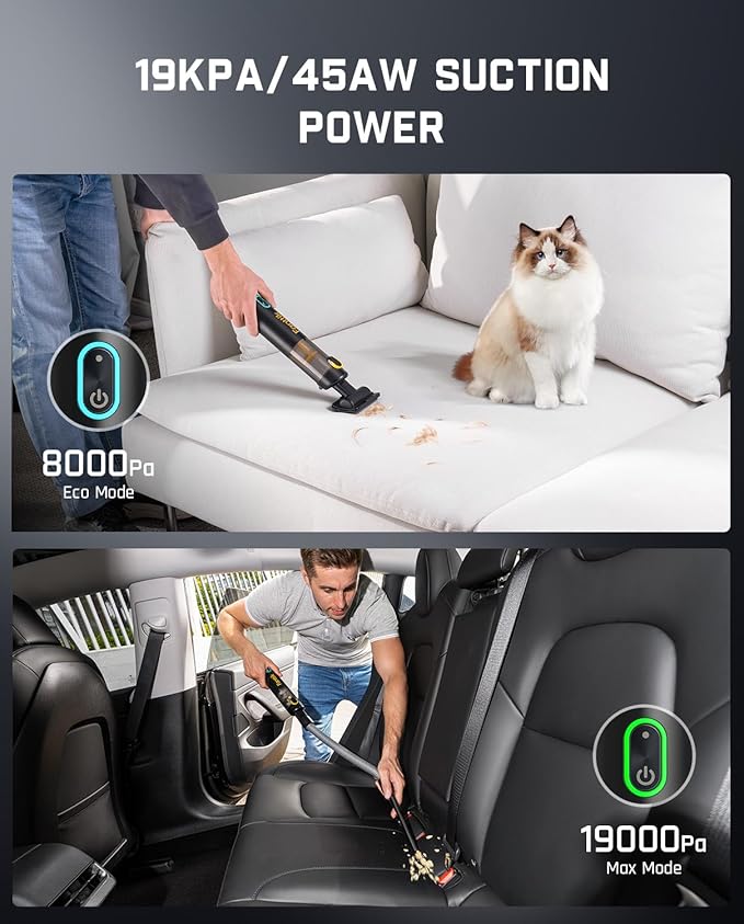 Fanttik Slim V8 APEX Car Vacuum, 4-in-1 Portable Mini Cordless Vacuum with 19000pa Suction Power, Type-C Charge, 2 Suction Modes, Handheld Vacuum for Car, Office Desk, Keyboards (Black)