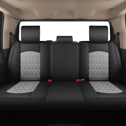 JOJOBAY Car Seat Covers for Dodge Ram Full Set,Fit Ram 2009-2025 1500/2500/3500 Pick-up Truck,Crew,Regular,Quad,Mega Cab,Waterproof Leather Seat Covers Protectors（5 PCS Full Set,Black-Grey）