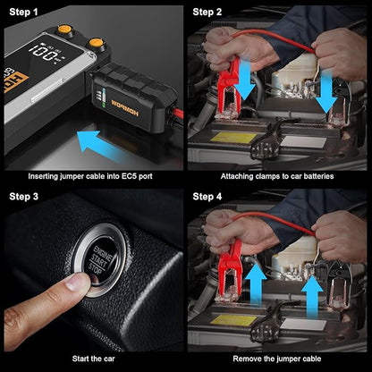 Jump Starter, 6000A Peak Portable 12V Car Battery Charger for All Gas and Up to 12L Diesel Engine, 28000mAh Jump Box with LED Light, USB, and LCD Screen