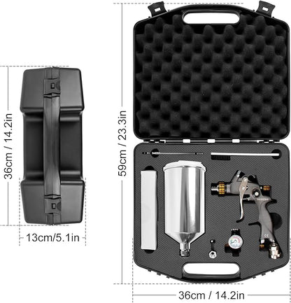 BEETRO HVLP Air Spray Gun with Storage Box, 1000ml Capacity 14.3CFM 29-32psi 1.4/1.8mm Nozzles Stainless Steel with Type 2 Adapter Professional Gravity Feed Sprayer Automotive