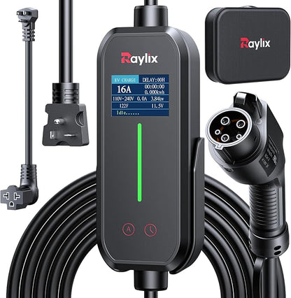 2025 Upgraded Level 1&2 Portable EV Charger, 16Amp Adjustable Current & Timer, 110V–240V, NEMA 5-15 & 6-20 Plugs, 21Ft EV Charging Cable, J1772 Electric Car Charger for All EVs/PHEVs, EV Charging Cord