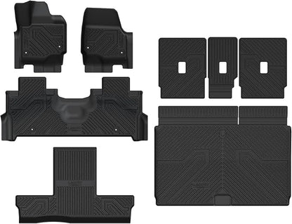 LASFIT Floor Mats & Cargo with Backrest Mat for Ford Expedition Max & Lincoln Navigator L 7 Seats 2025 (Not fit 8 Seats),Costom Fit All Weather Protection TPE Easy Clean Floor Liners,Full Set,Black