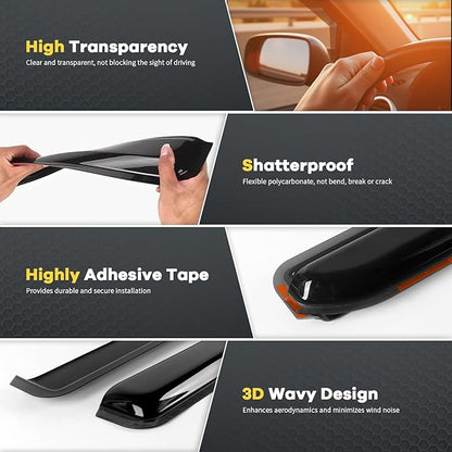 4 PCS in-Channel Rain Guards Fit for 2021 2022 2023 2024 2025 Ford F150 SuperCrew, Side Window Wind Deflectors for 23-25 F-250 F-350 F-450 F-550 Crew Cab, Vent Window Visors Shade Shield