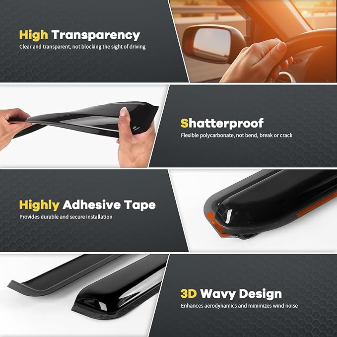 4PCS in Channel Rain Guards for 2008-2023 Dodge Grand Caravan, 2008-2016 Chrysler Town Country, 2009-2012 Volkswagen (VW) Routan, Vent Window Visors Shade, Window Deflectors