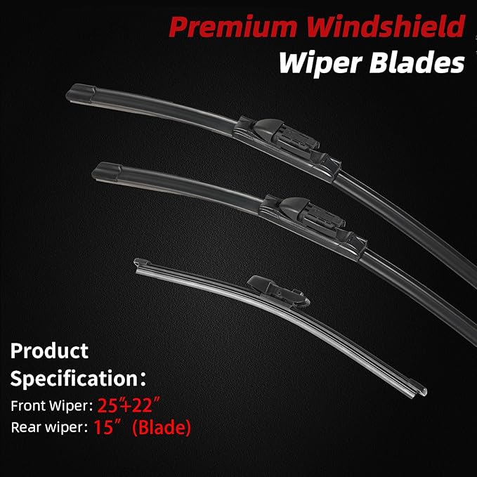 OTUAYAUTO Windshield Wiper Blades - Replacement for Volkswagen VW Tiguan 2018-2025, Front and Rear Wipers Set, Top Lock - 25"+22"+15" (Pack of 3)