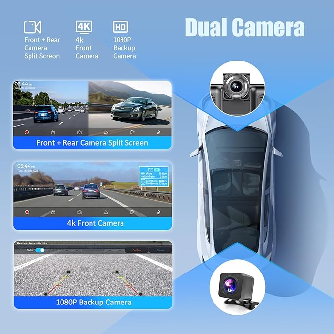 Wireless Carplay Screen, 10.26"Portable Car play & Android Auto Touch Screen, Bluetooth Double Din Car Stereo with 4K Dash Cam,1080P Backup Camera/Mirror Link/Voice Control/GPS/AUX/FM for All Vehicles