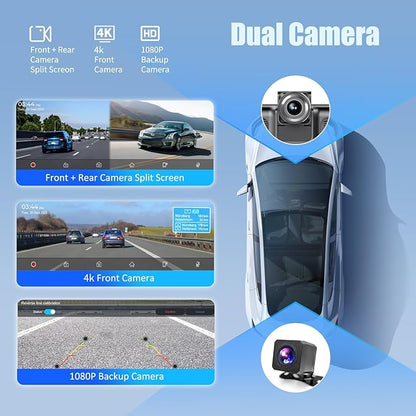 Wireless Carplay Screen, 10.26"Portable Car play & Android Auto Touch Screen, Bluetooth Double Din Car Stereo with 4K Dash Cam,1080P Backup Camera/Mirror Link/Voice Control/GPS/AUX/FM for All Vehicles