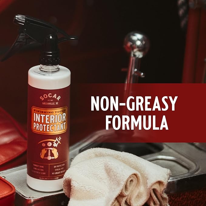 SOCAR Finishing Touch Interior Protectant - 16 fl oz, Professional Grade Dressing for Plastic, Vinyl, Leather. Restores New Car Look, Non-Greasy Residue, Blocks Dust, Harmful UV Rays, Pleasant Smell