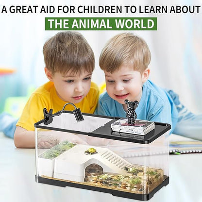 (Tank + Light + Filter Balls) Turtle Tank Kit, Turtle Tank Starter Kit,Bottom Drainage, Multi-Function Areas for Turtles, Crabs,Fishes, Amphibians,Reptiles.(15.75 x 8.64 x 8.64 Inch)