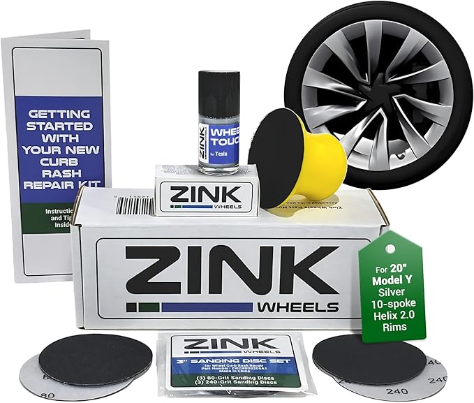 Premium Tesla Wheel Curb Rash Repair Kit for Model Y 20-inch Silver Helix 2.0 Rims - DIY Kit with Color-matched Touch Up Paint - Made in USA