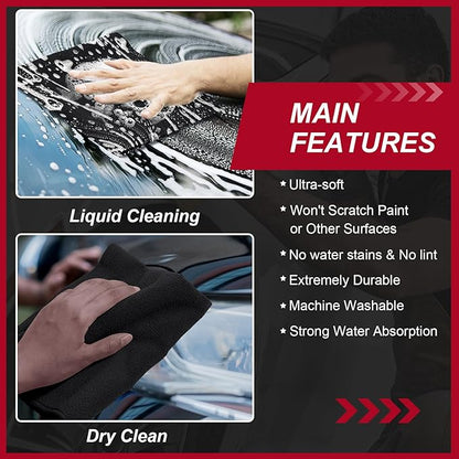 200 Pcs Microfiber Cleaning Cloth 16x16 Inch Microfiber Towels for Car Ultra Absorbent Cleaning Rags Reusable Lint Free Streak Free Detailing Towel for Car Washing Drying Dusting (Black)