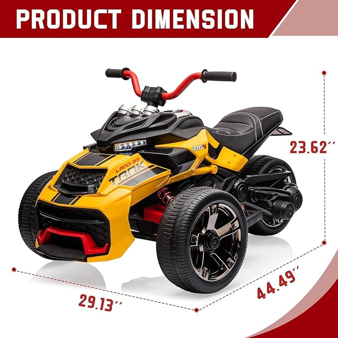 12V Kids Electric Ride-On Car with Parent Remote Control, 7MPH, 2 Speeds, 2x55W Motor, LED Lights, Music, USB & EVA Tires, 3 Wheel Battery Powered Toy Vehicle for Toddlers