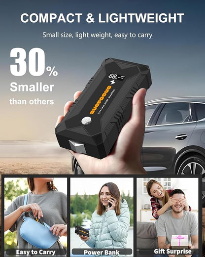 Jump Starter, 2500A Battery Jumper Starter Portable (for 8.0L Gas or 6.5L Diesel Engine), Car Battery Jump Starter, Jump Box, Jump Start Battery Pack with Jumper Cable, LED Light, USB QC3.0 (Black)