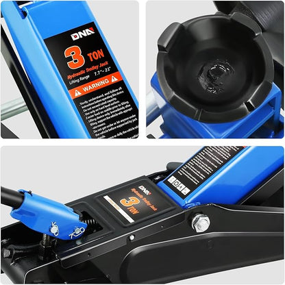 DNA MOTORING 3 Ton Low Profile Floor Jack, 3 tons (6000 lbs) Capacity Fast Lift Hydraulic Trolley Service/Floor Jack, 7.7 "-21" Lifting Range, Blue, TOOLS-00674-BL
