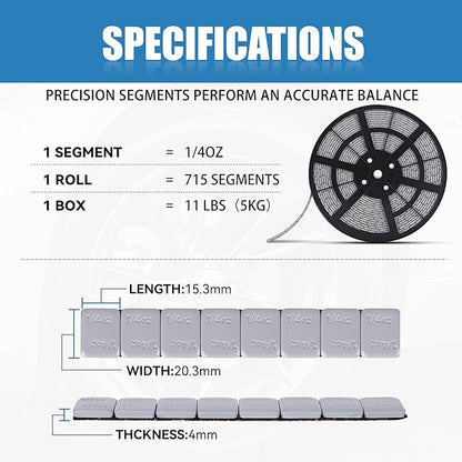 0.25 Oz Gray Adhesive Wheel Weights（715pcs,11lbs/5kg）,1/4 Oz Stick on Wheel Weights for Cars, Trucks, SUVs, Motorcycles, Low Profile