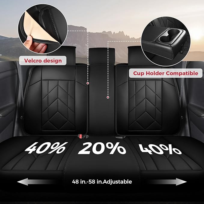 Black Car Seat Covers Full Set - Waterproof Leather Car Seat Protector Universal Fit Escape Fusion Edge Expedition Ranger