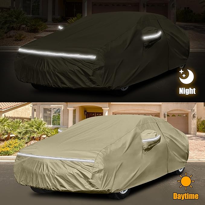 Waterproof Car Covers Replace for 2006-2025 Dodge Charger/Chrysler 300 300C, Multilayer Heavy Duty with Cotton Liner All Weather Car Cover with Zipper Door, Windproof Bands for Snow Rain Protection