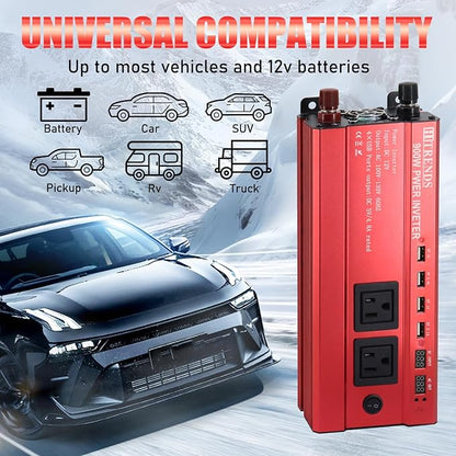 HITRENDS 900W Car Power Inverter 12V to 110V, DC to AC Converter with 4 USB Ports (24W Quick Charge) & 2 AC Outlets, for Camping, RV, Laptop, CE, FCC and ROHS Certified