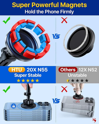 HTU for MagSafe Car Phone Mount Magnetic Phone Holder for Windshield Vent Dashboard Magnetic Suction Phone Mount for iPhone 16/15/14/13/12 & Android (Amparo Blue)
