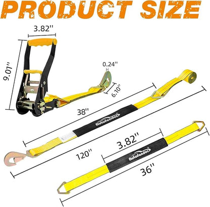 Complete Axle Straps Tie Down Kit 2" x10' Heavy Duty Vehicle Tie Down Strap-Breaking Strength 10,000lbs-Working Load Limit 3,333lbs-Car Tire Straps for Car, Truck, UTV & More