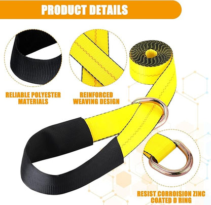 8 Pack 2" x 8ft Tow Truck Straps Lasso Wheel Lift Straps Lasso Tow Strap with D Ring 11, 000 Lbs Break Strength Auto Tie Down Auto Hauler for Trailer Truck Tie(Yellow)