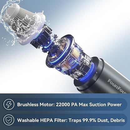Car Vacuum Portable Cordless, Mini Handheld Vacuum Cleaner for Pet Hair/Car/Home, Suction & Blow 2 in 1, 22KPa High Power, 6000mAh, Small Lightweight Gadget, Type-C Rechargeable.
